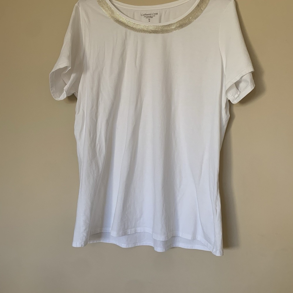 Coldwater Creek Women's‎ Top white Supima Cotton Short Sleeve Pullover Blouse XL